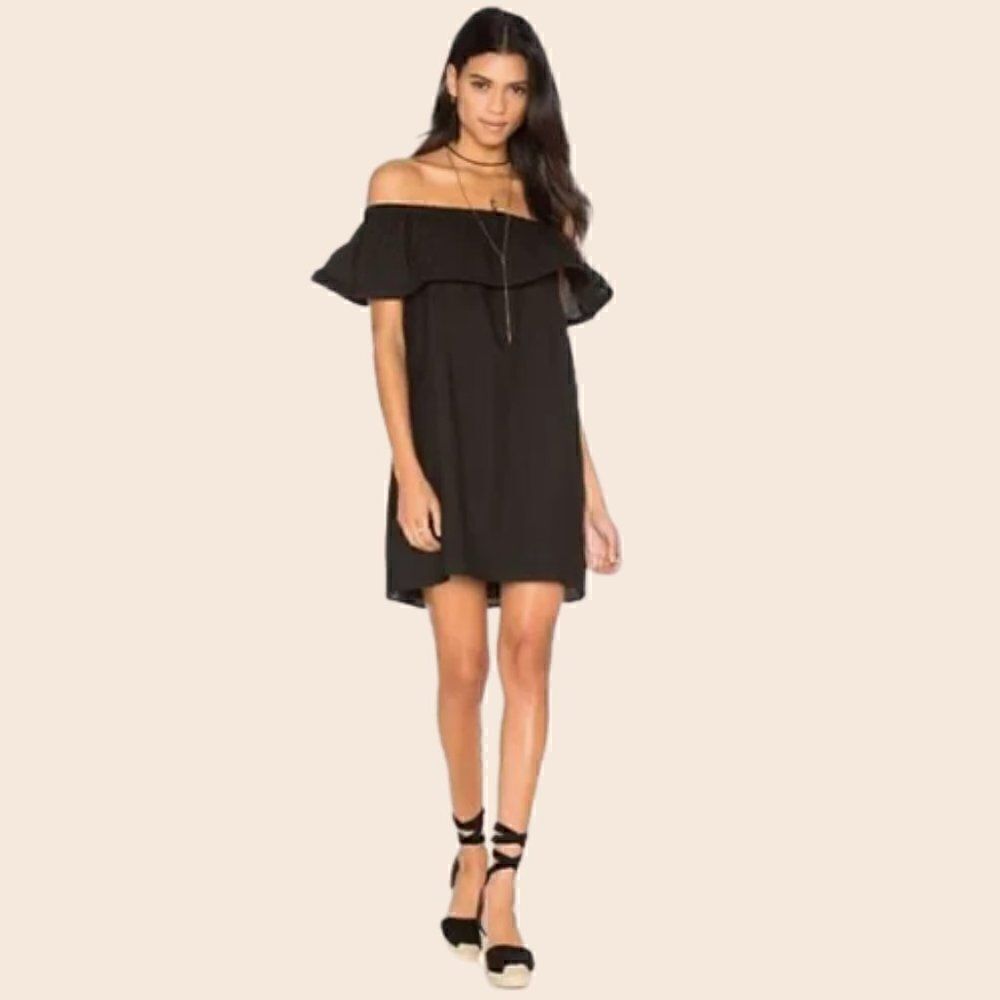 Line & Dot Black Concorde Ruffle Mini Linen Dress Size Large